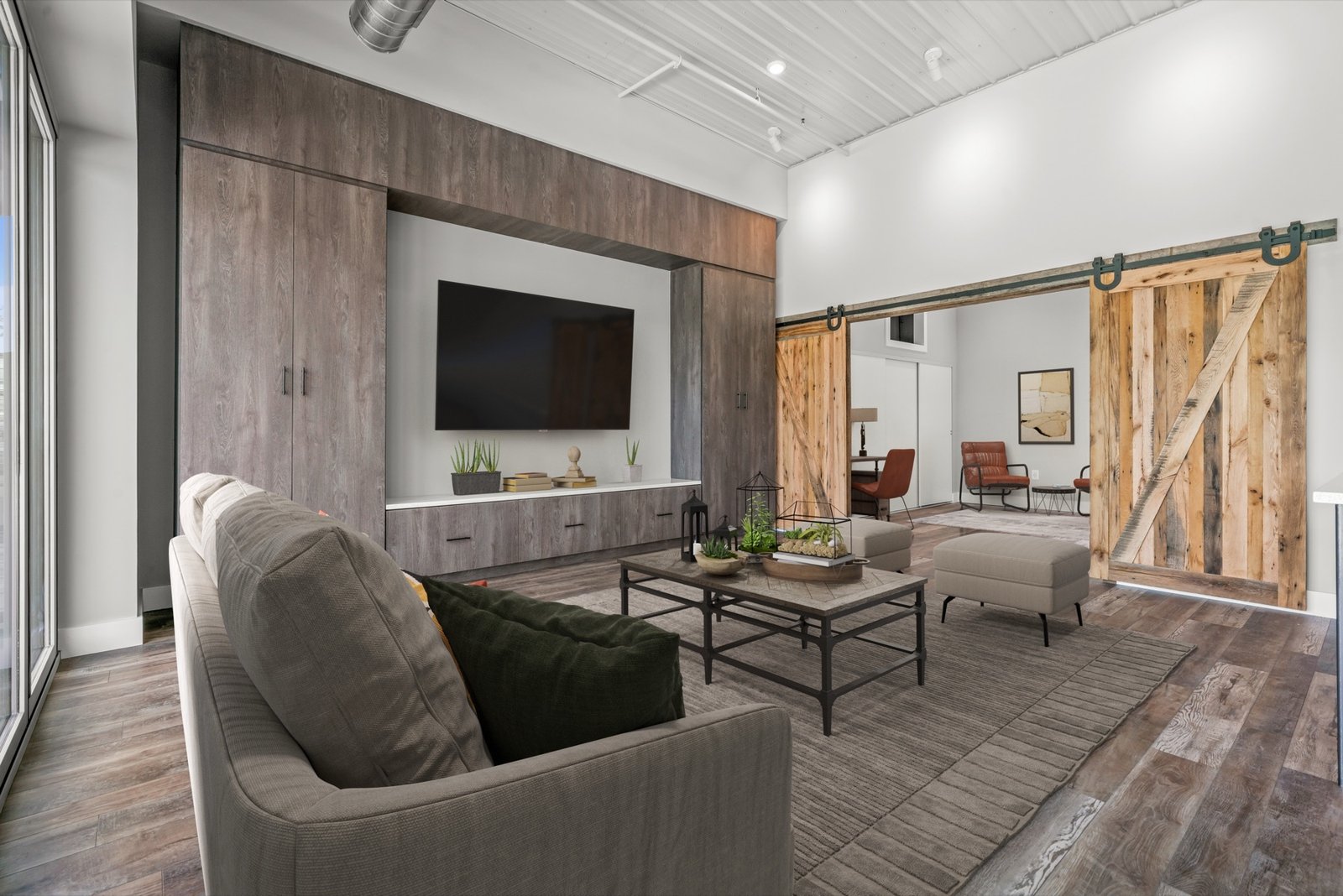 Commercial lounge interior buildout with feature wall by GHIR Construction